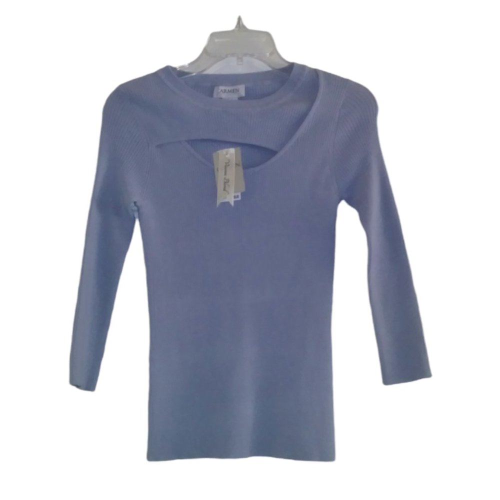 CARMEN MARC VALVO stretch long-sleeved blouse light blue color, size S